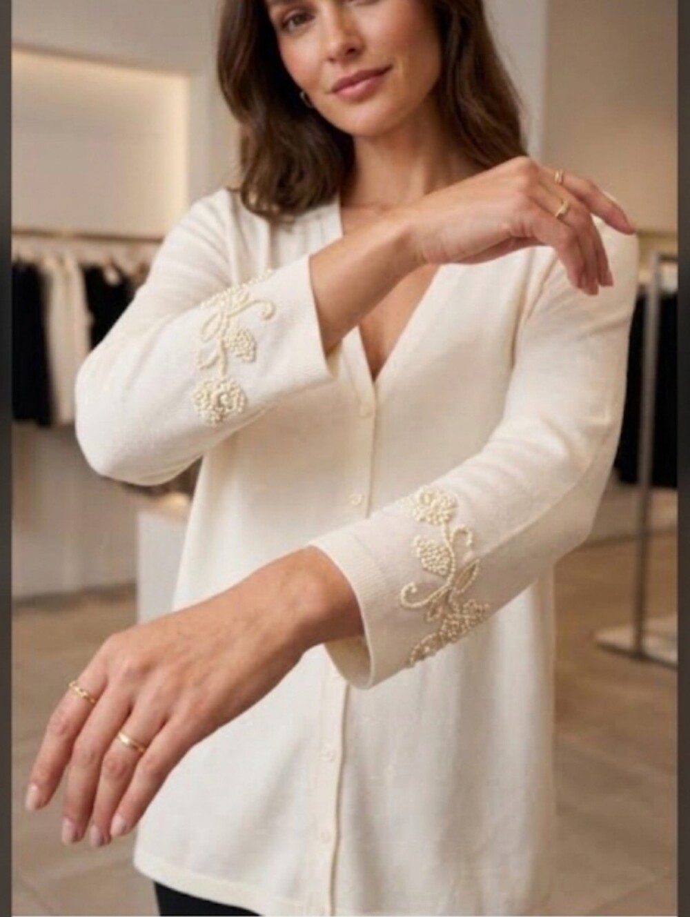 NWT Avenue Beaded Cuff Cardigan Sweater Long Sleeve Mature Elegant 18/20